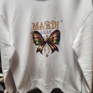Mardi Gras White Sweatshirt with Colorful Bow Design